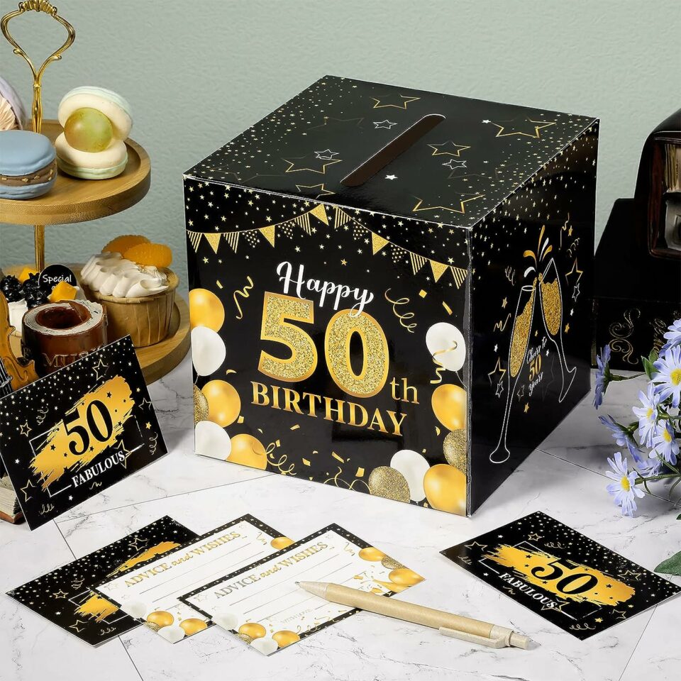 50th birthday party message card box
