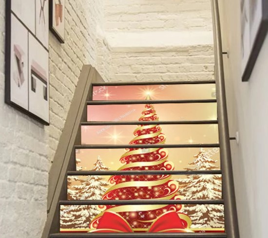 Christmas Tree In Red Stair Decor