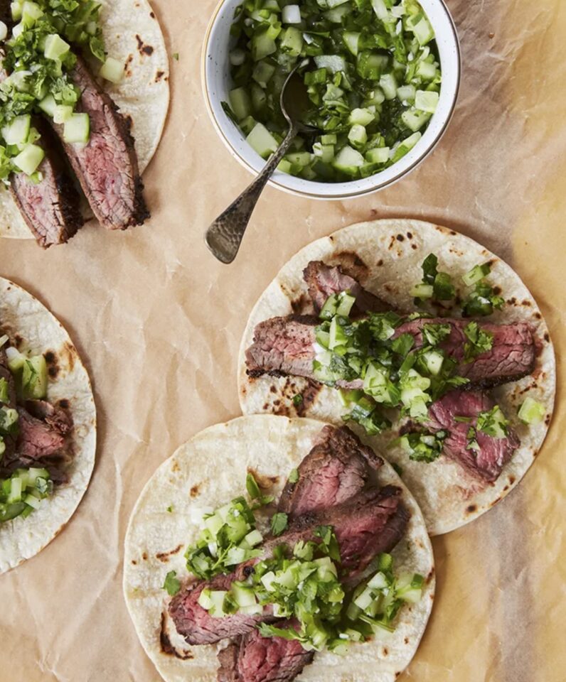 Flank Steak Tacos With Cucumber Salsa