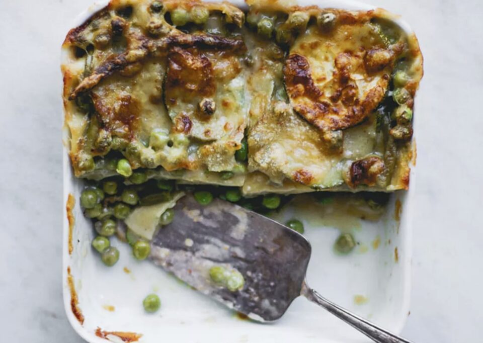 Green Vegetables Lasagna with Zucchini, Peas, and Green Bean