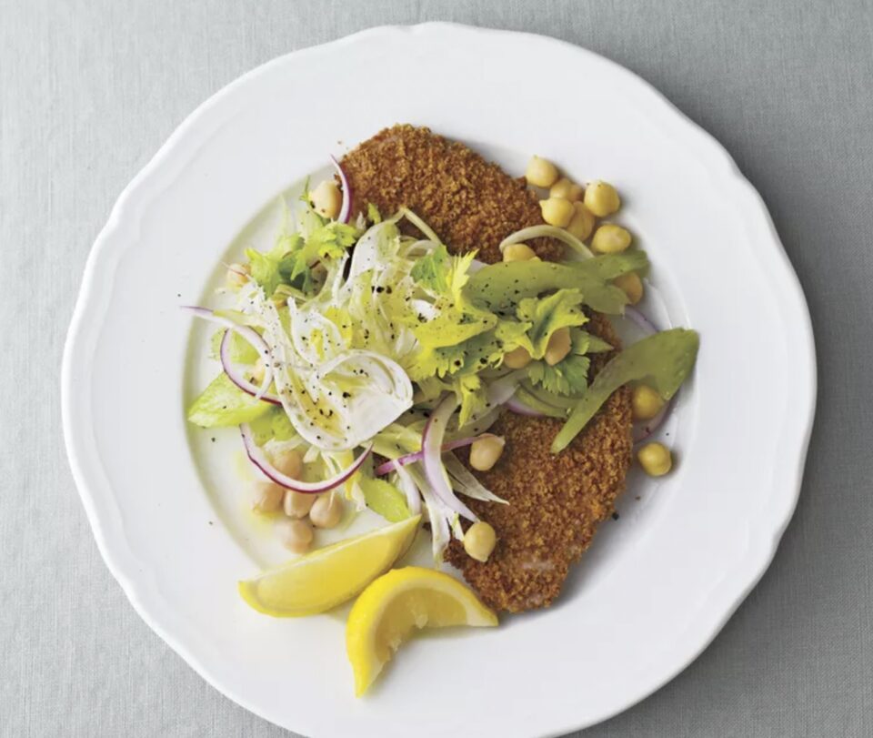 Crispy Pork Cutlets with Fennel-Chickpea Slaw