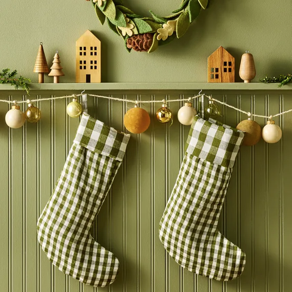 Gingham Linen Holiday Stocking