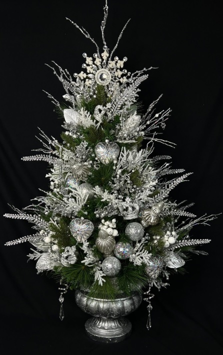 Elegant Lighted Silver Crystal Christmas Tree