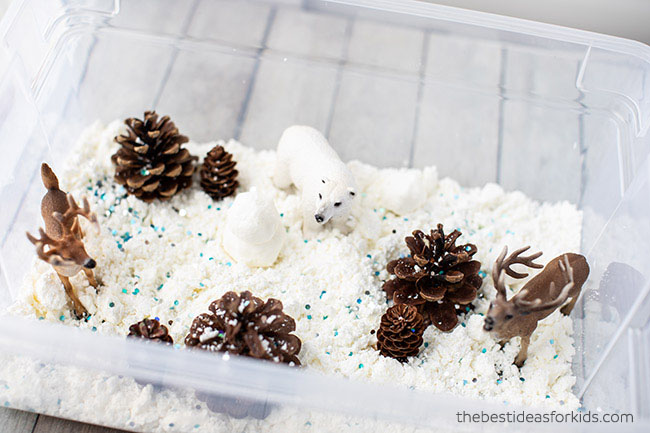 DIY fake snow sensory bin