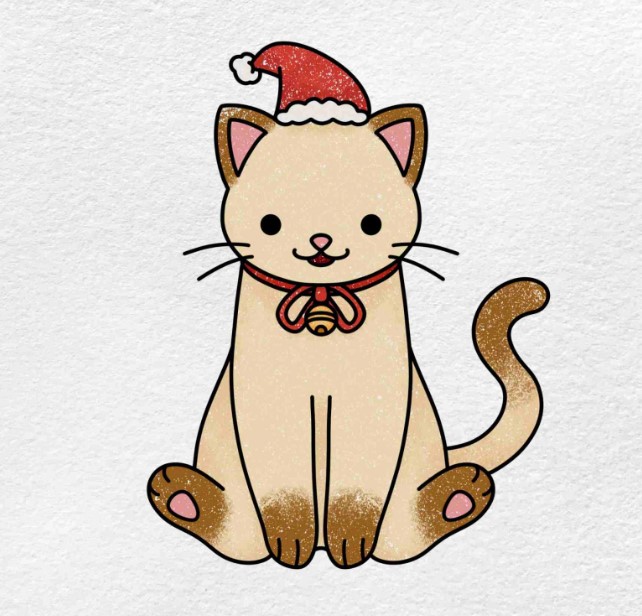 Easy Christmas Cat Drawing