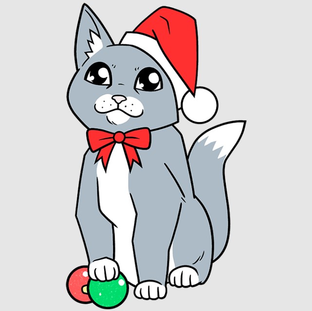 Cute Christmas Cat Drawing