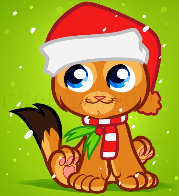 Lovely Christmas Cat Drawing