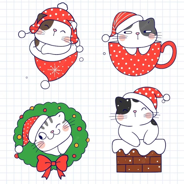 Cats in Christmas Hats 