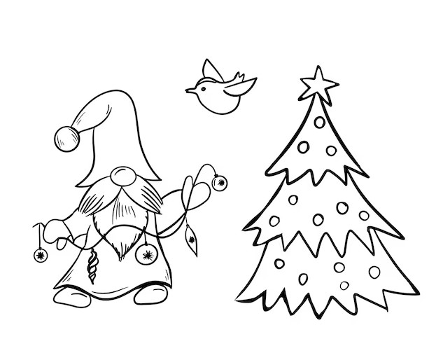 Gnome Family Decorating the Christmas Tree