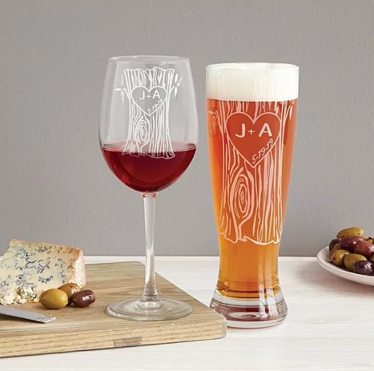 Personalized Tree Trunk Glassware Duo