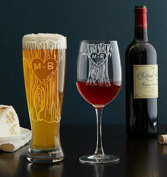 Personalized Tree Trunk Glassware Duo