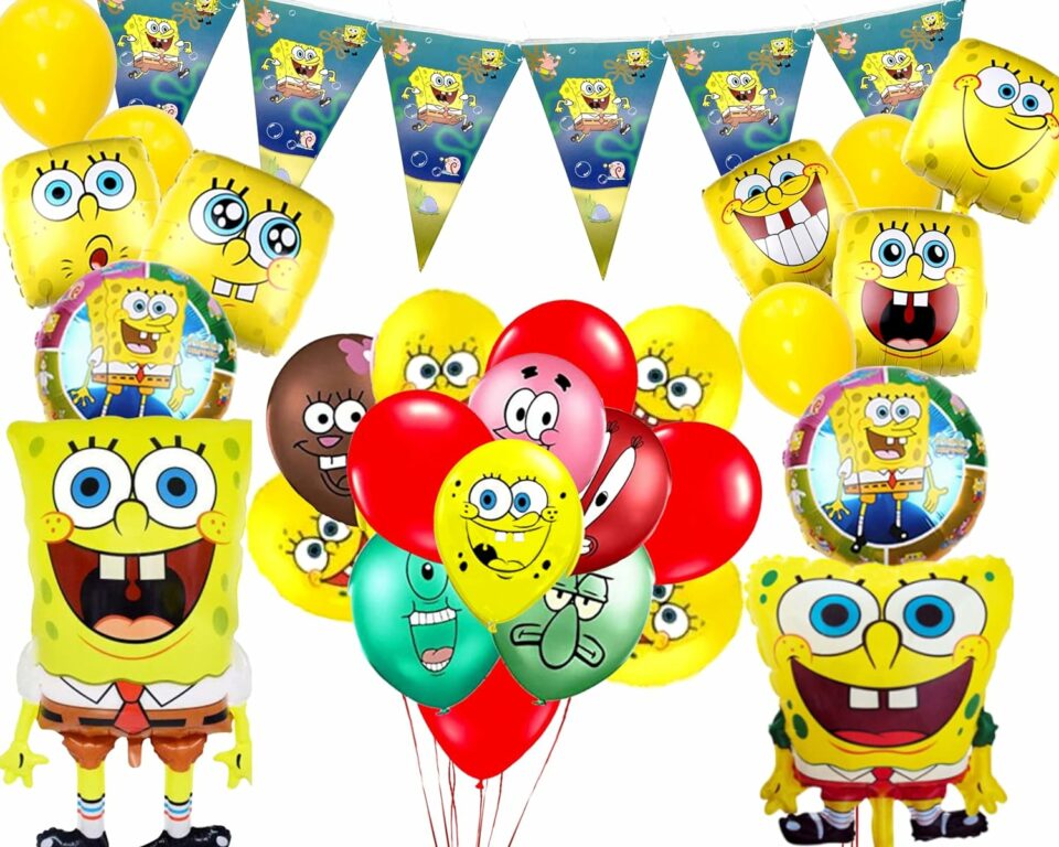 Spongebob Party Supplies Set - Serves 16 Guests - - Spongebob Birthday  Party Supplies Including Table Cover, Banner Decoration, Plates, Napkins