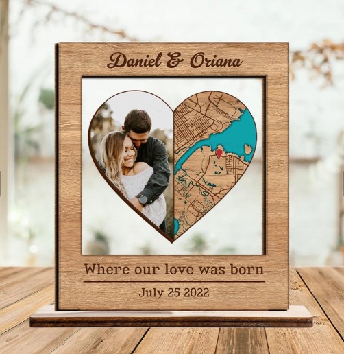 Where We Met Map Wooden Plaque