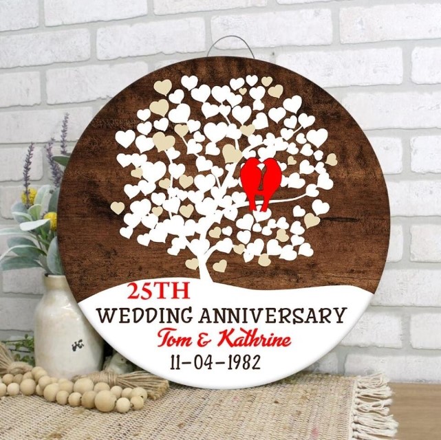 Bird Couple Love Tree Round Sign