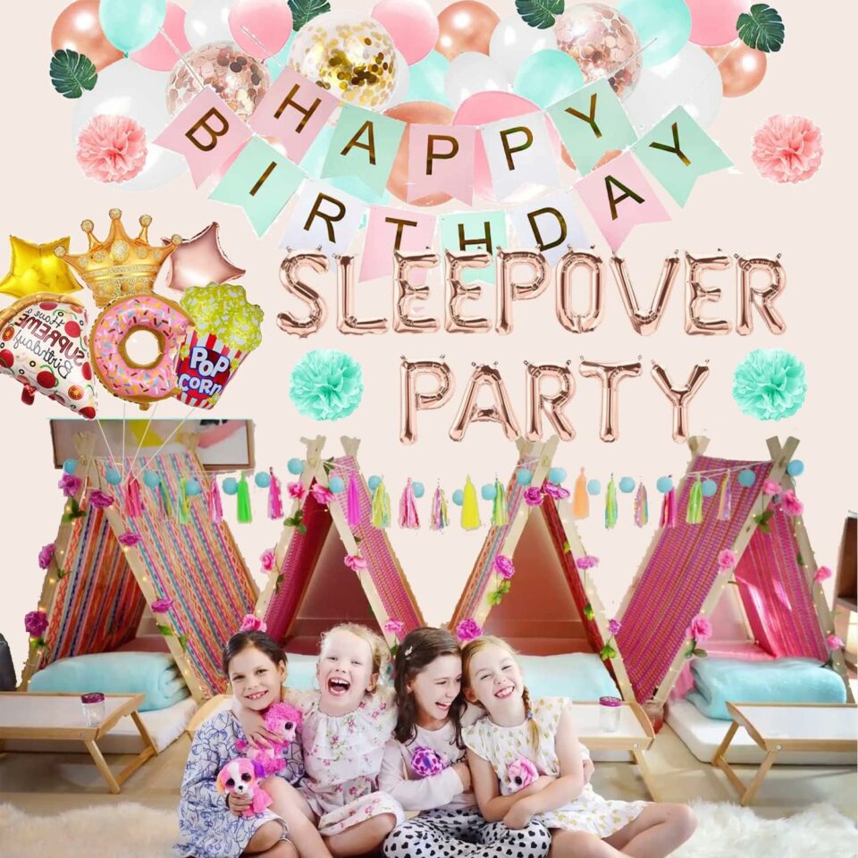  Sleepover Party Decorations for Girls Pajama Party Decorations  Sleepover Backdrop for Girls Women Teens Adults Hot Pink Balloon Garland  Kit for Pajama Slumber Ladies Night Party Supplies : Toys & Games