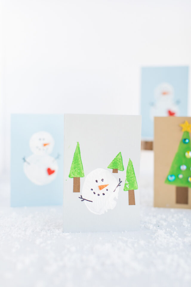 Potato-stamped snowman cards