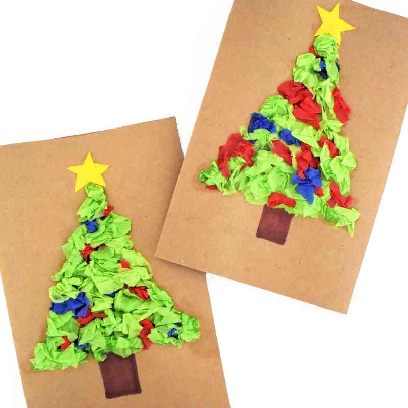 Tissue paper Christmas tree cards