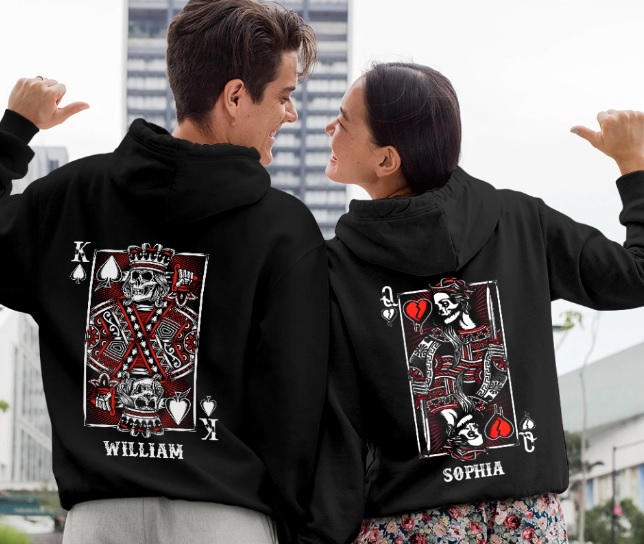 King Queen Skull Couple Matching Hoodies