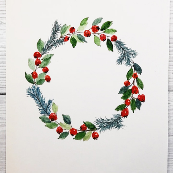 Watercolor Christmas wreath card