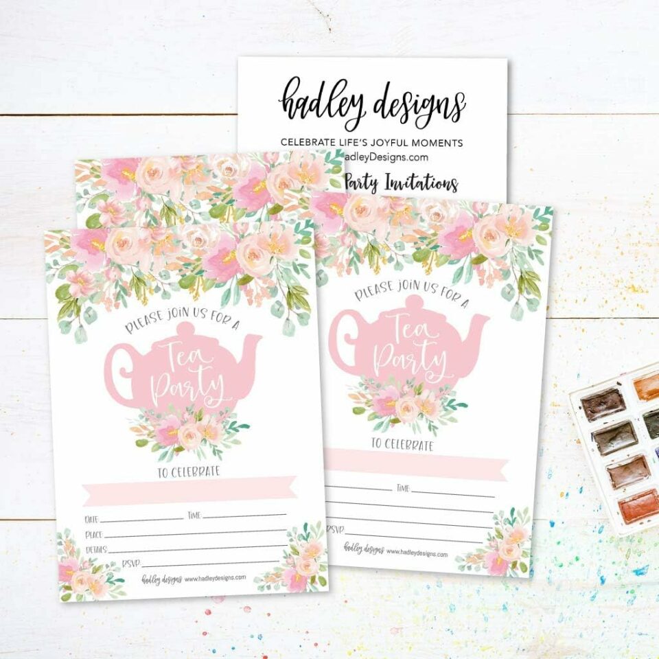 Floral tea party invitations
