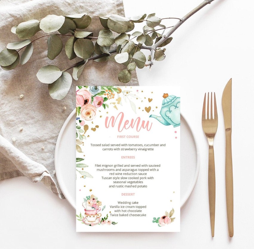 Tea party menu cards
