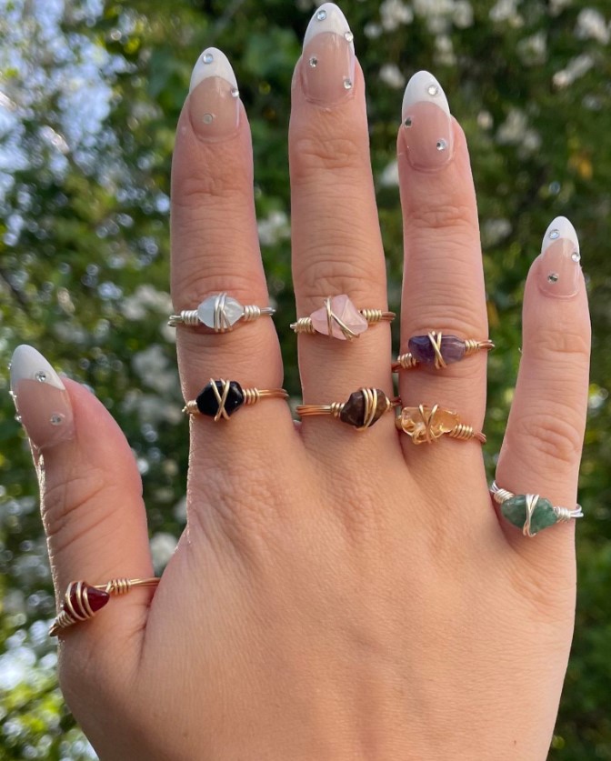 Custom Dainty Crystal Wire Wrapped Rings