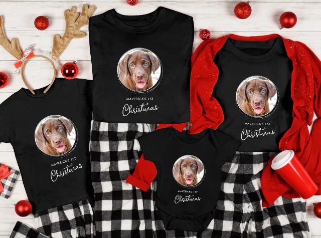 Pet Dog Photo Black Holiday T-Shirt