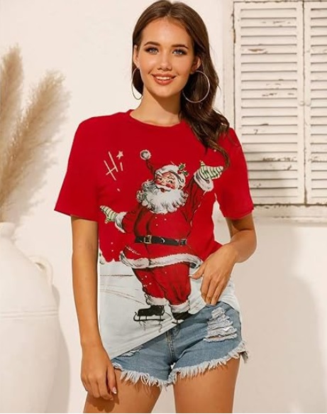 Funny Santa Print Graphic Tshirt