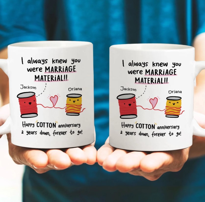 Marriage Coffee Mug - Two Years Down Forever To Go - Cotton Year