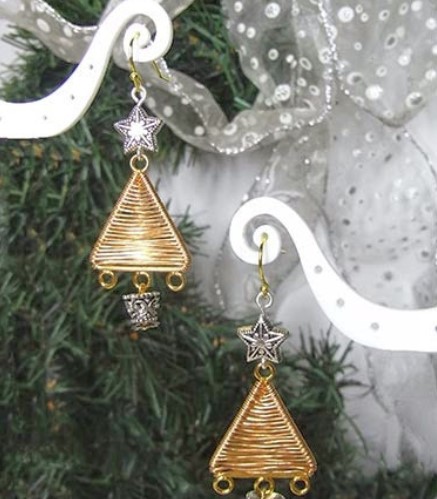 Gold Christmas Tree Earrings