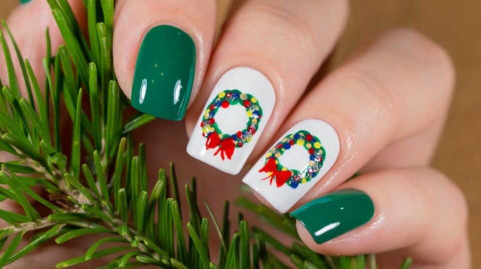 Christmas Wreath Nails