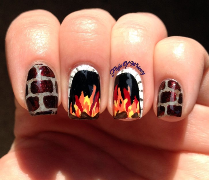 Cozy Fireplace Nail Art