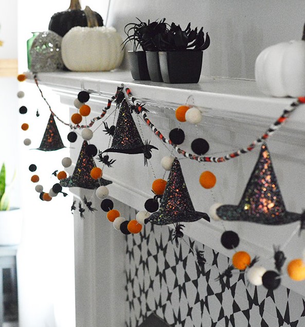 Glittered Mini Witch Hat Garland