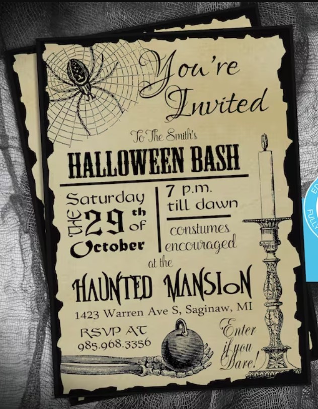X3DesignsInstantShop Spooky Invitations