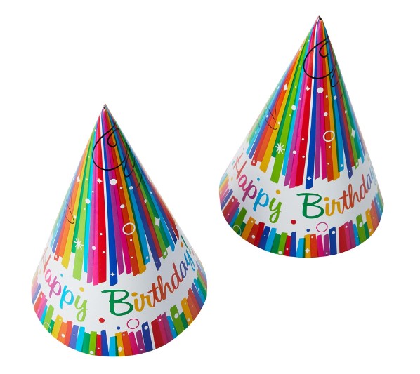 Rainbow Ribbons Birthday Party Cone Hats