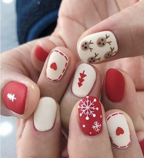 White Nails With Red Accents