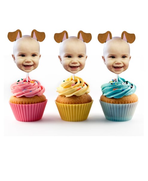 Dog Cupcake Toppers with Custom Face Photo