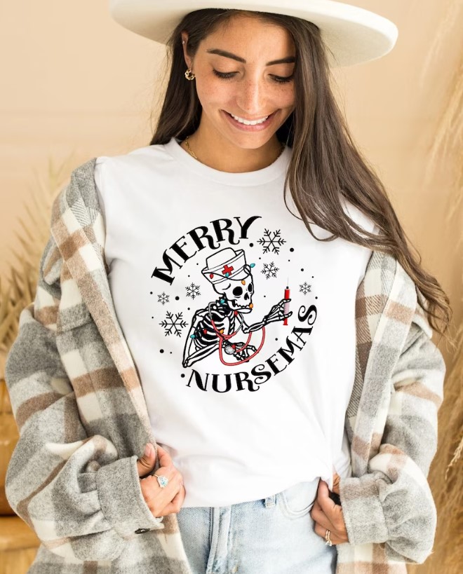 Skeleton Nurse Christmas Shirt