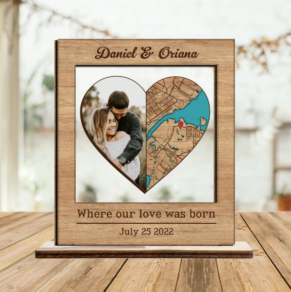 Where We Met Map Wooden Plaque