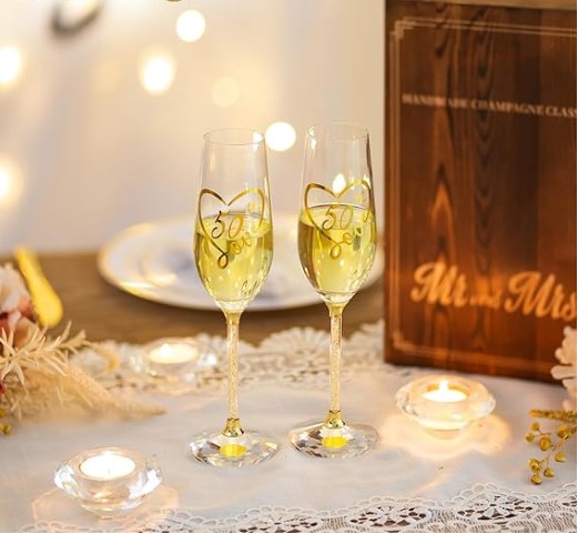 Set Of Gold Crystal Toasting Glasses