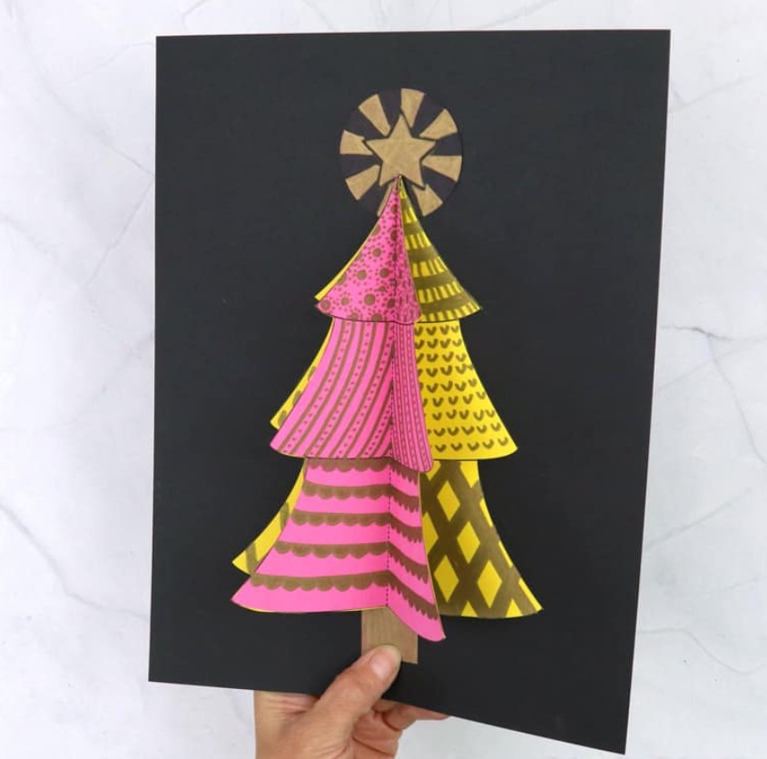 christmas crafts kids - 3d christmas tree doodle art