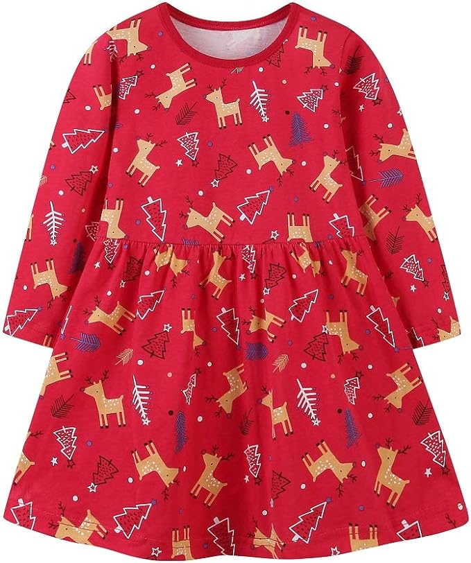 Girls' Cotton Casual Longsleeve Party Dress