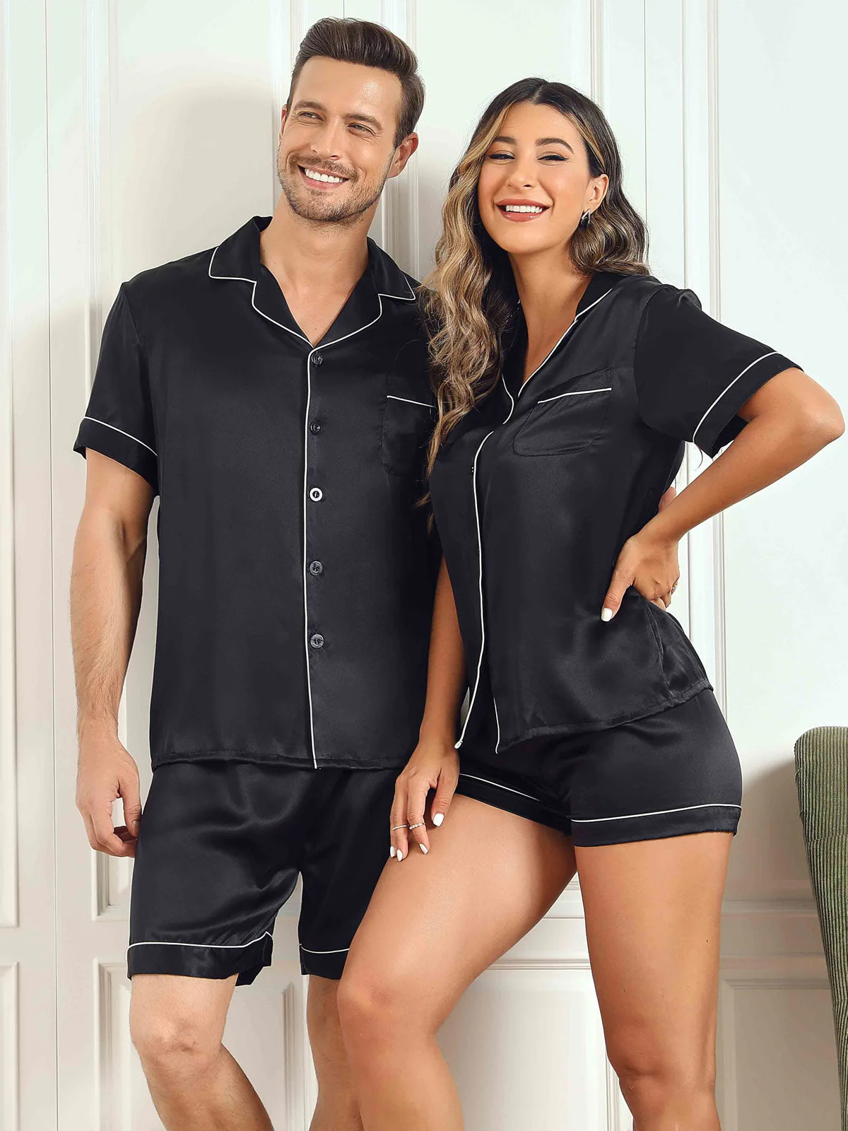 Couple Pure Silk Short Pajama Sets