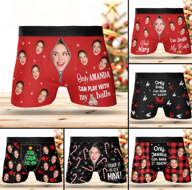 Jingle My Bells Mens Personalised Boxers, Xmas Gift for Boyfriend