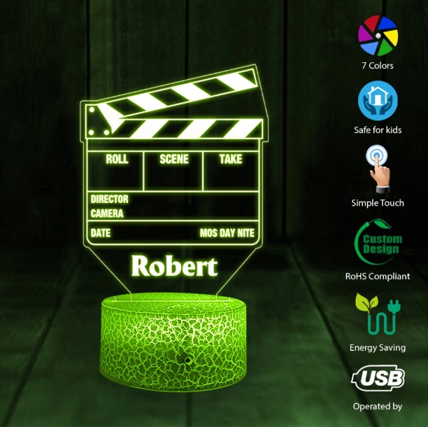 Movie Film Clap Board 3D LED Light