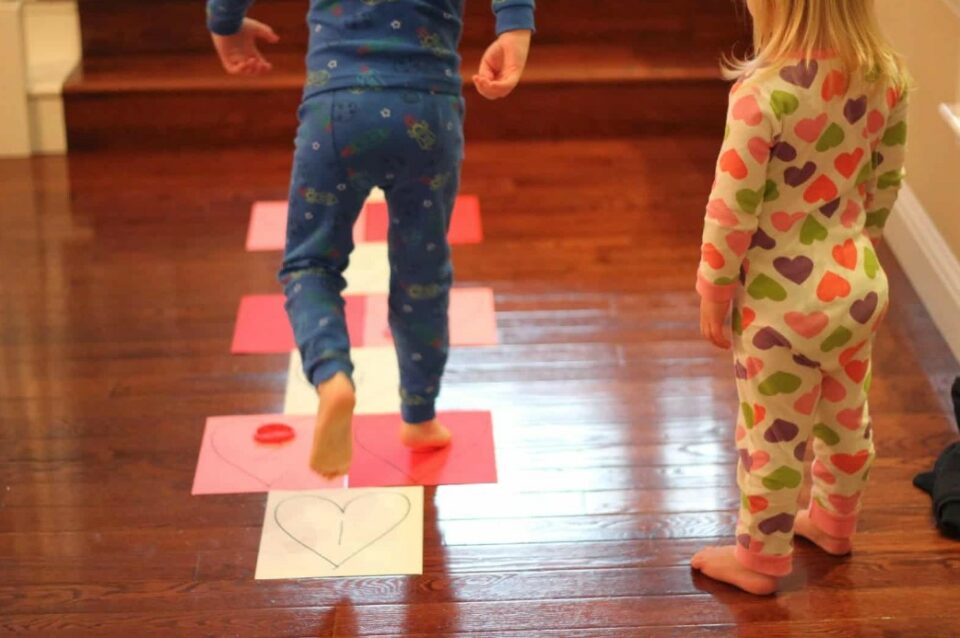 valentines day games for kids - heart hopscotch