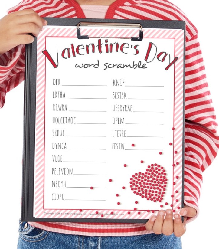 valentines day games for kids - valentine's day word scramble
