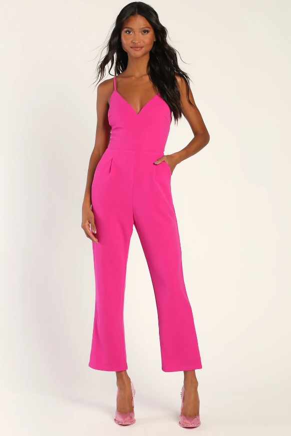 Pink V-Neck Sleeveless Jumpsuit
