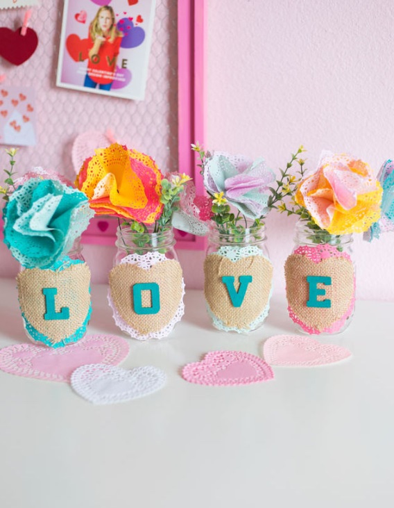 Doily Flowers Mason Jar