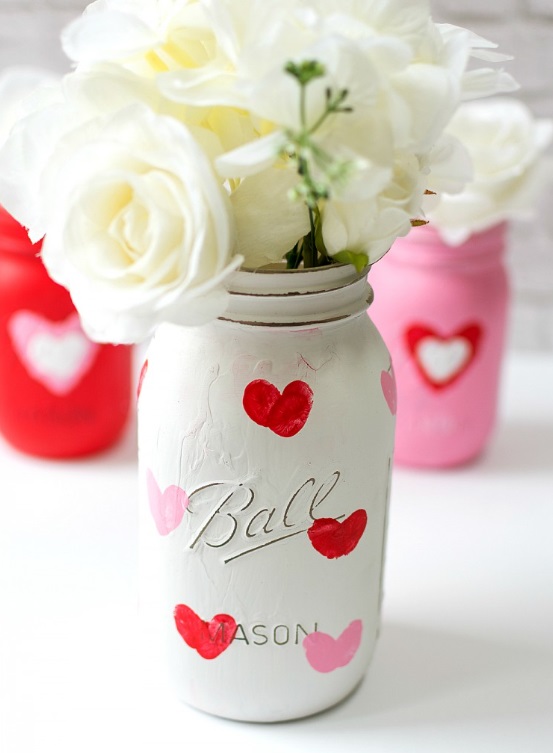 Thumbprint Hearts Mason Jar